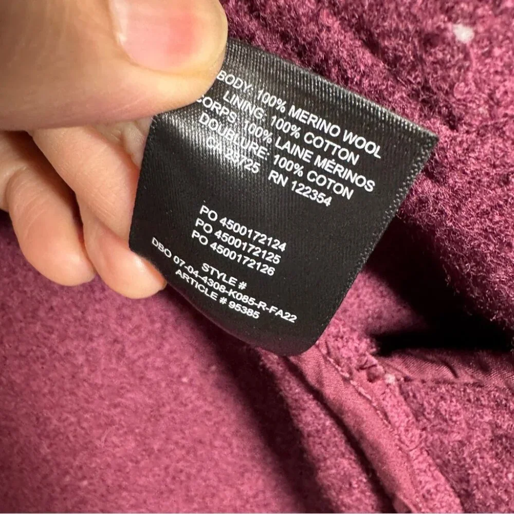 Wilfred Free The Ganna Burgundy Merino Wool Shirt Jacket XS Cozy Shacket
